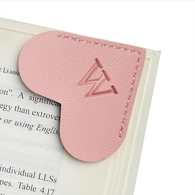 MOTEERLLU Personalized Leather Heart Bookmark with Initial, Cute Letters Custom Corner Book Mark for Reading Women, Teacher, Student, Book Lovers Gifts, Accessories (Pink, W)