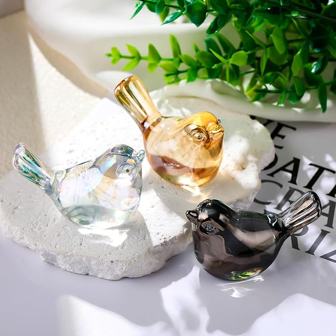Ornalrist Crystal Gold Birds Figurines Home Decor, Glass Art Birds Collectible Figurines Paperweights Crystal Decor Gifts for Women Mom Friends (Gold)