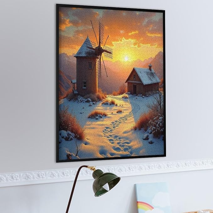 Rustic Windmill Old Country Wooden Puzzle 1000 Pieces Jigsaw Puzzles for Adults Puzzle Educational Toys Challenging Fun Games Gifts for Elders Kids Family and Friends