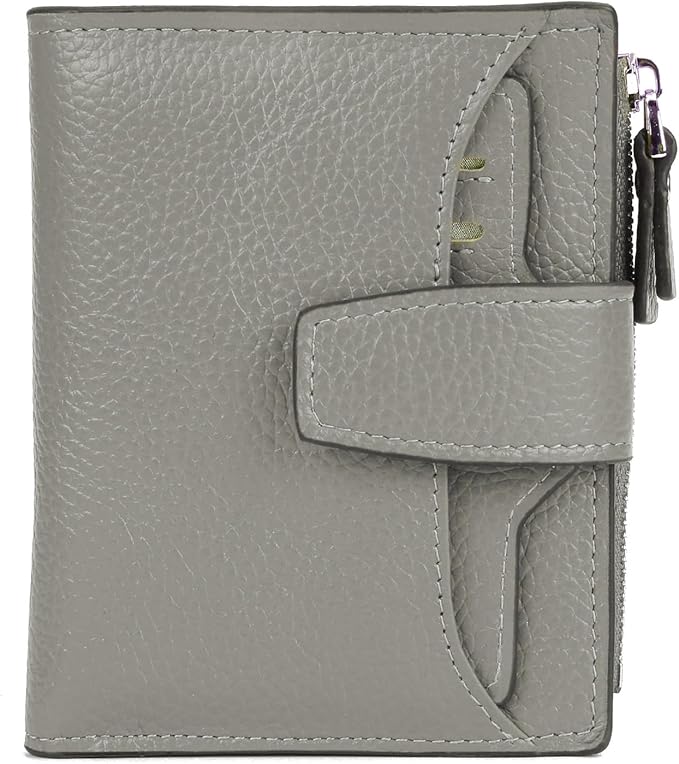 AINIMOER Women's RFID Blocking Leather Small Compact Bi-fold Zipper Pocket Wallet Card Case Purse with id Window