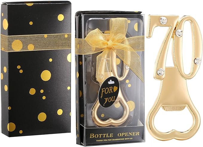 Baseo 24 Pack Gold 70th Bottle Opener Birthday Favors 70th Birthday Party Favors 70th Gold Birthday Party Gifts 70th Birthday Party Souvenirs or Decorations for Guests (Black Gold 70)