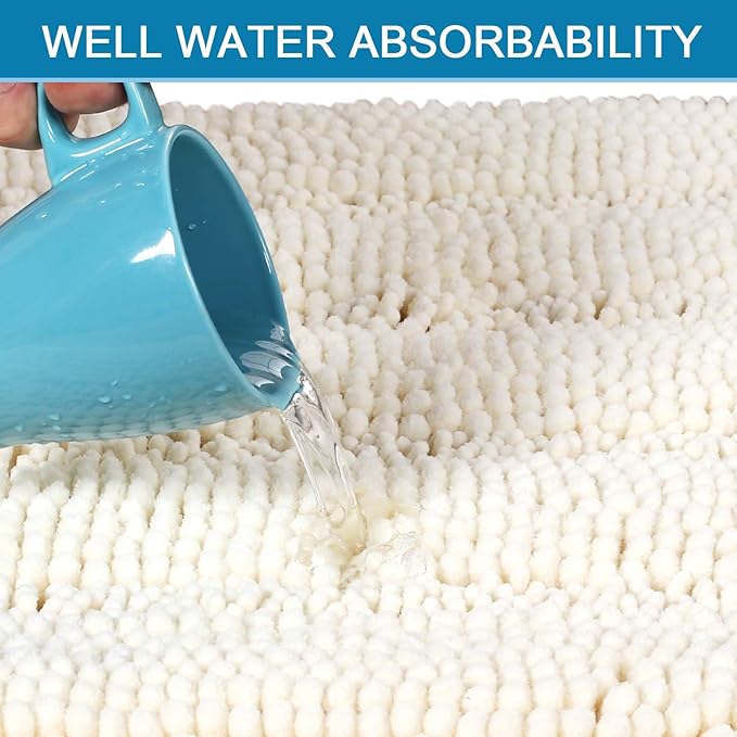 H.VERSAILTEX 2 Piece Bathroom Set - Super Absorbent Chenille Striped Bath Mats, Non Skid, Machine Washable (Cream, 24 x 36 Plus 20 x 32 - Inches)