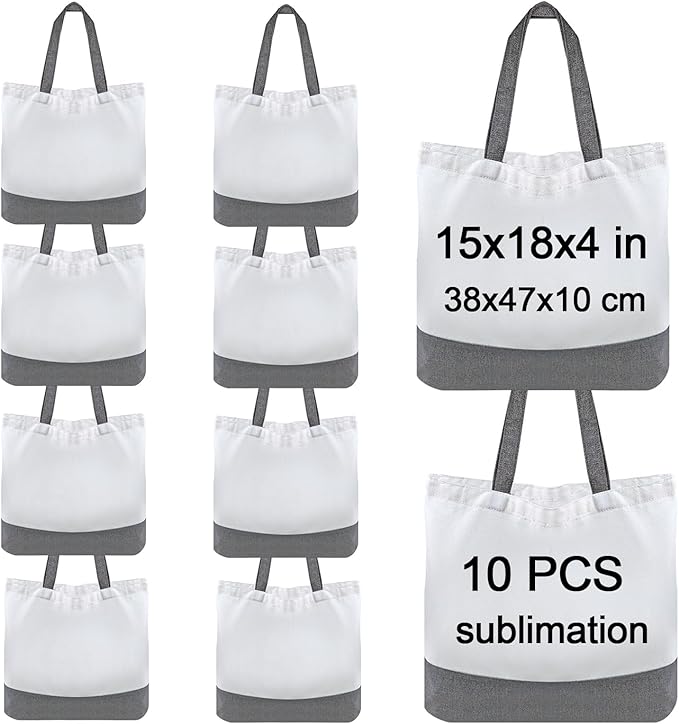 OKBA 10 pcs Sublimation Tote Bags,polyester tote bags for sublimation, blank canvas tote bags for DIY Crafting and Decorating