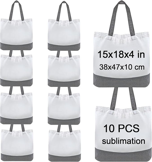 OKBA 10 pcs Sublimation Tote Bags,polyester tote bags for sublimation, blank canvas tote bags for DIY Crafting and Decorating