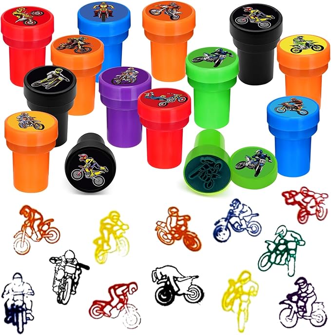 Cinrobiye 24 PCS Dirt Bike Party Stampers，Motocross Birthday Favors, Racing Goodie Bag Fillers, Cross Country Motorcycle Party Supplies, Classroom Rewards, Pinata & Carnival Prizes for Boys Girls