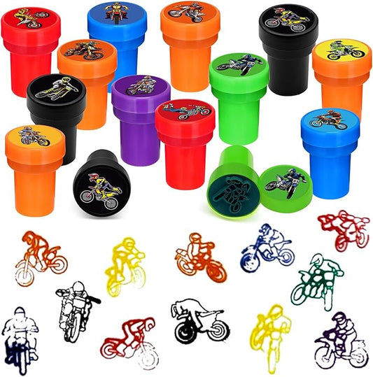 Cinrobiye 24 PCS Dirt Bike Party Stampers，Motocross Birthday Favors, Racing Goodie Bag Fillers, Cross Country Motorcycle Party Supplies, Classroom Rewards, Pinata & Carnival Prizes for Boys Girls
