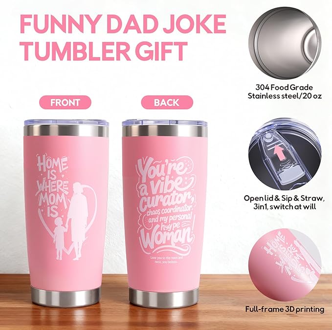 Birthday Gifts for Mom and Best Mom Ever, Personalized Tumbler Engraved Merry Chrismas Present for Her,Women, Wife, Daughter, Sister - Thoughtful Gift Basket for Mothers Day,Pink