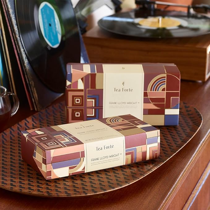 Tea Forte Premium Petite Presentation Box Gift Set Sampler, 10 Count, 2 of Each Blend Individually Wrapped Handcrafted Pyramid Infuser Bags, Frank Lloyd Wright Tea