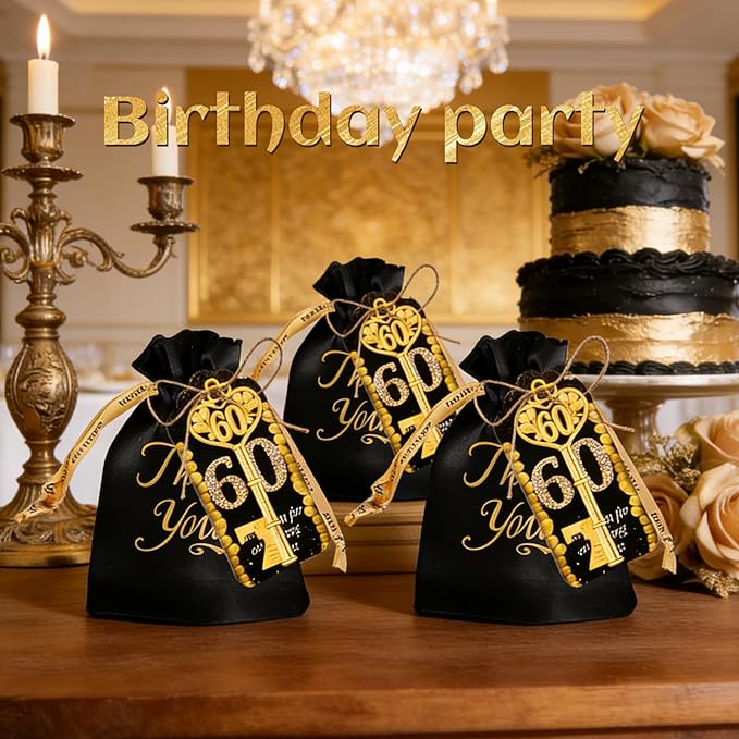 50Pcs 60th Gold Key Bottle Opener - 60th Birthday Party Favors, Anniversary Souvenirs With Thank You Cards