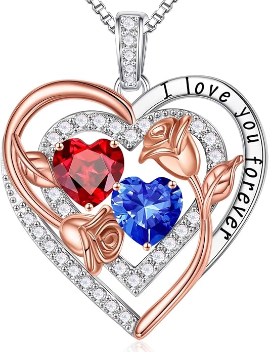 Iefil Valentines Day Gifts for Her - Sterling Silver Birthstone Necklace Anniversary Birthday Gifts for Her Wife Mom Daughter