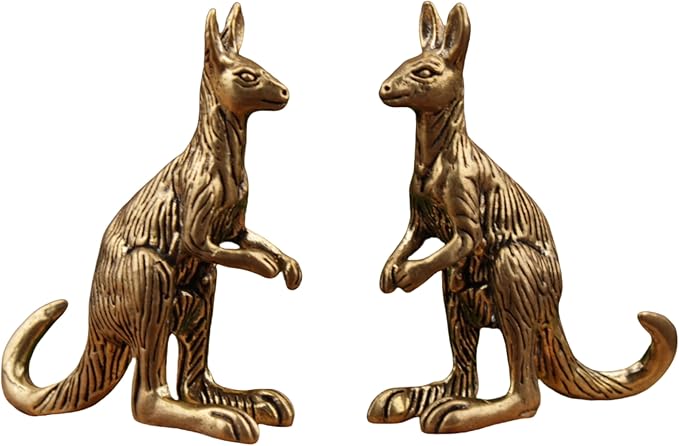 Brass Animals Figurine Decorative,Metal Statue,Set of 2 Pure Brass Kangaroo Statues,1.62 Inches Tall,Exquisite Animal Decor Figurines,Ideal Decor for Home,Office,or Café