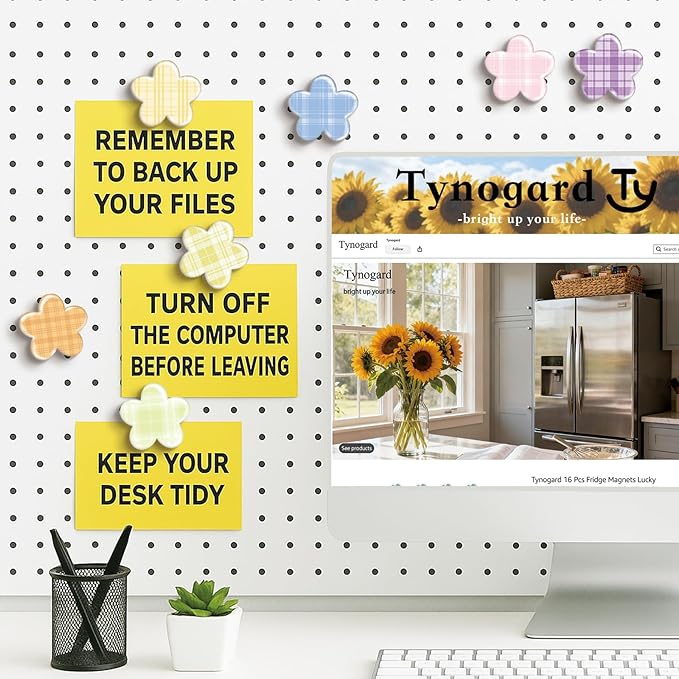 16 Pcs Floral Gingham Fridge Magnets, Strong Magnetic Cute Small Decorative Designs for Office, Kitchen, Home, School, Locker, Cabinet, Whiteboard & Gift, Flowers Magnet