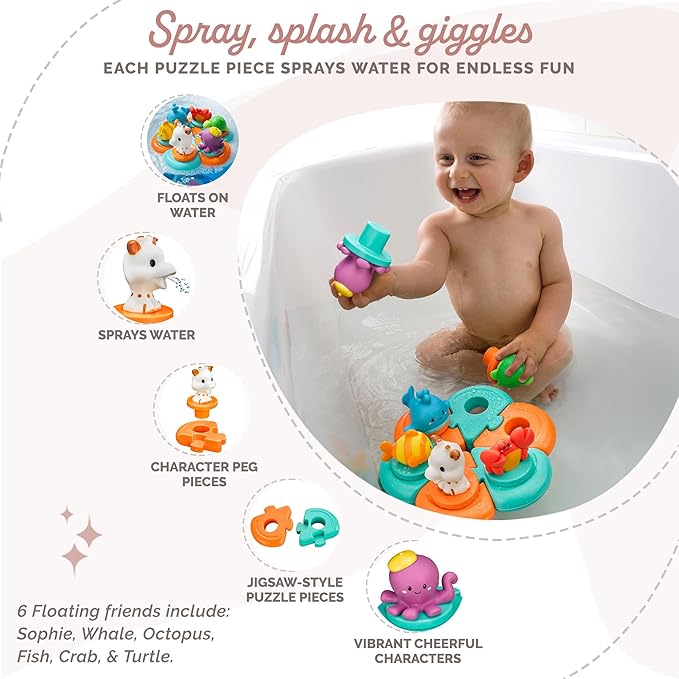 Sophie la girafe Bath Puzzle | Fun & Colorful | Animals Spray Water When Pressed | Easy to Clean