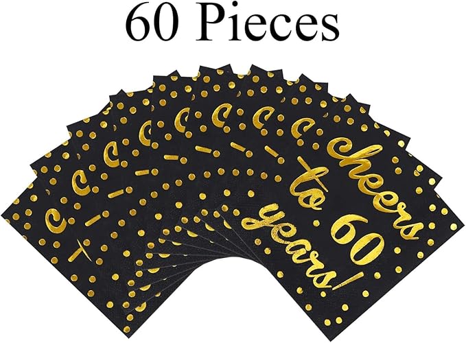 Elcoho 60 Pack Cocktail Napkins 60th Birthday Decorations Luncheon Napkins for Birthday, Anniversary Party Supplies (60th Anniversary)