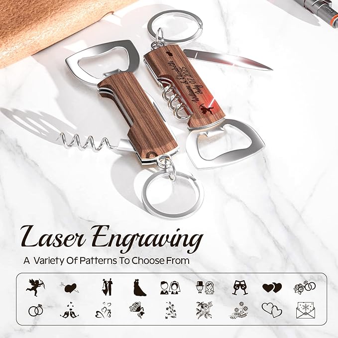 30PCS Personalized Rosewood Multifunctional Bottle Opener, Customized Favors Gifts for Wedding Birthday Party, Engraved Bottle Opener Keychains for Guest