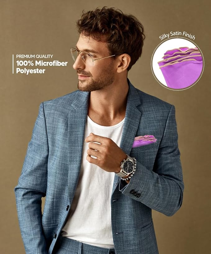Premium Pre-Folded Four-Point Suit Pocket Square for Men with Sewn Pocket Fold