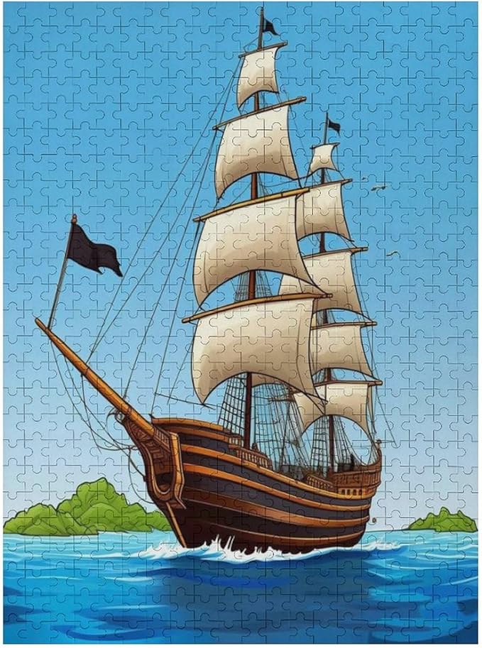 Puzzles for Adults 500 Pieces Wooden Jigsaw Puzzle - Sail Ship Pirate Sea Island Theme Puzzle，Party Games，Family Toys，Educational Puzzles，Stress Relief Wooden Puzzle，Gifts for Family and Friends