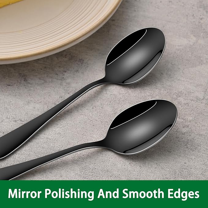 5.5 Inch Black Small Teaspoons,Set Of 8 Stainless Steel Coffee Spoons,Black Mini Spoons For Dessert,Cake,Durable Demitasse Spoon