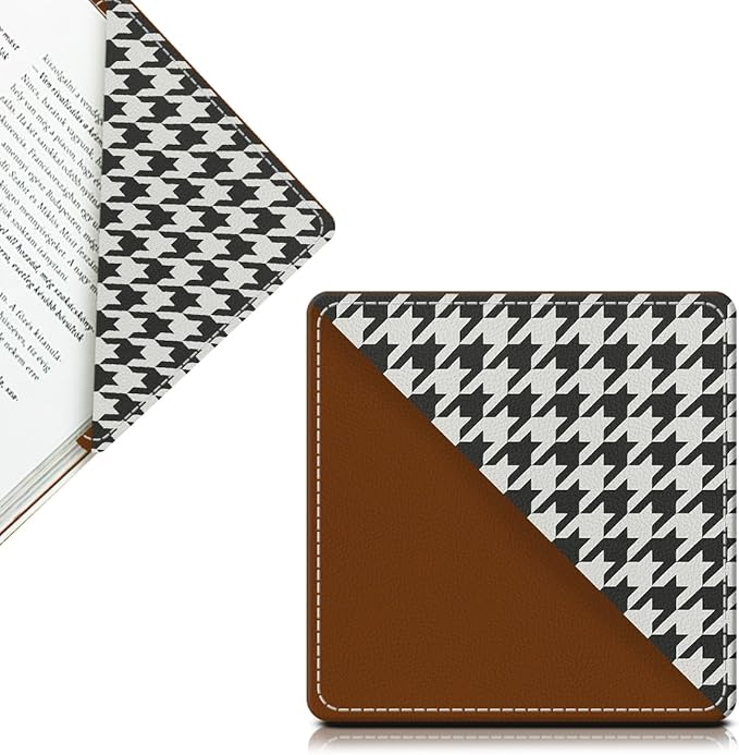 Cute Leather Bookmarks, Fun Triangle Making Corner Bookmark, Book Accessories for Reading Book Lovers, Unbreakable Page Markers for Women Men Classic Houndstooth