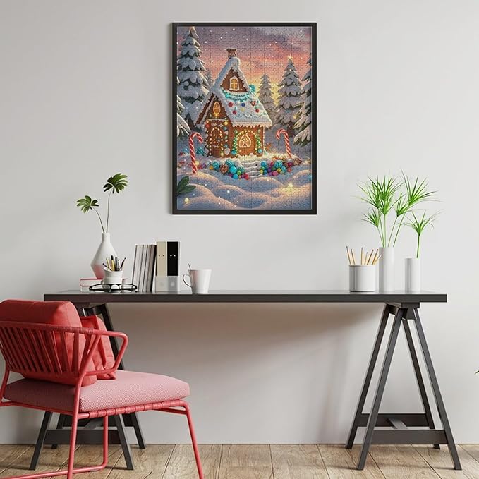 Wooden Puzzle - Christmas Gingerbread House and Candy Jigsaw Puzzles，Wooden Puzzles for Adults 500 Pieces Challenge Puzzles，Educational Games，Family Puzzles，Unique Gifts for Wall Art