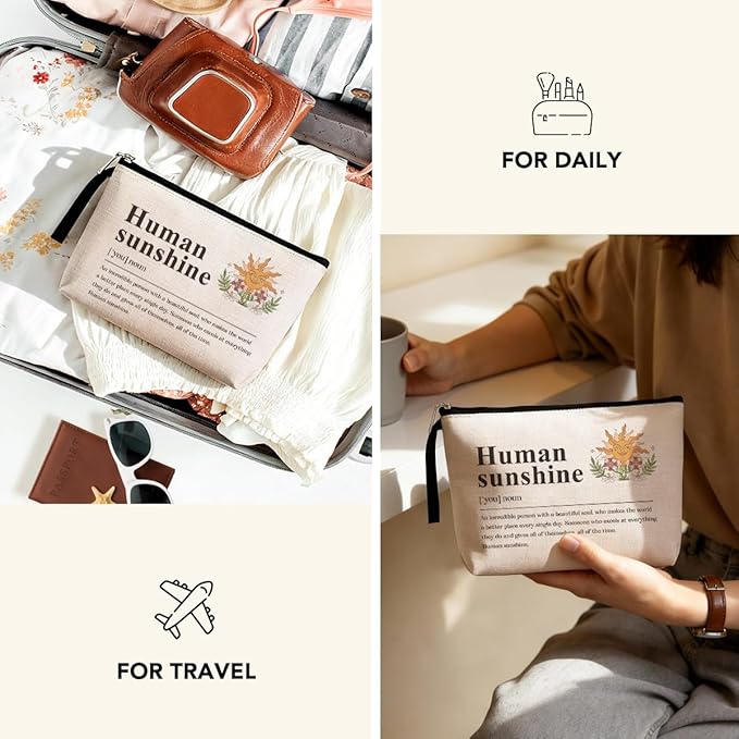 Human Sunshine Definition Makeup Bag Gifts for Women Boss Teacher Nurse Coworker Friends Inspirational Motivational Quote Cosmetic Bag Zipper Pouch Bag Travel Toiletry Bag for Birthday Christmas