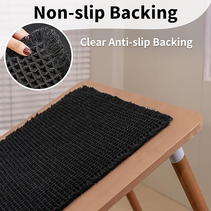 Black Bathroom Rug - Waffle Bath Mat Non Slip Washable, Super Absorbent & Quick Dry, Small Boho Bath Mat Farmhouse Bathroom Decor, 18'' x 30'', Black