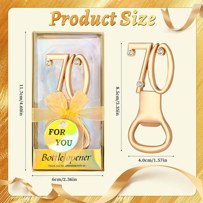 24PCS Gold 70th Bottle Opener for 70th Birthday Favors 70th Gold Wedding Party Gifts 70 Birthday Party Souvenirs or Decorations for Guests (24, 70)