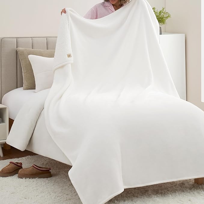 UGG Nita Twin XL/Twin Blanket Soft Fluffy Blanket for Bed, Warm Soft Bedding, Large Throw for Couch, Holiday Present, Machine Washable, 60-inch x 90-inch, White Snow