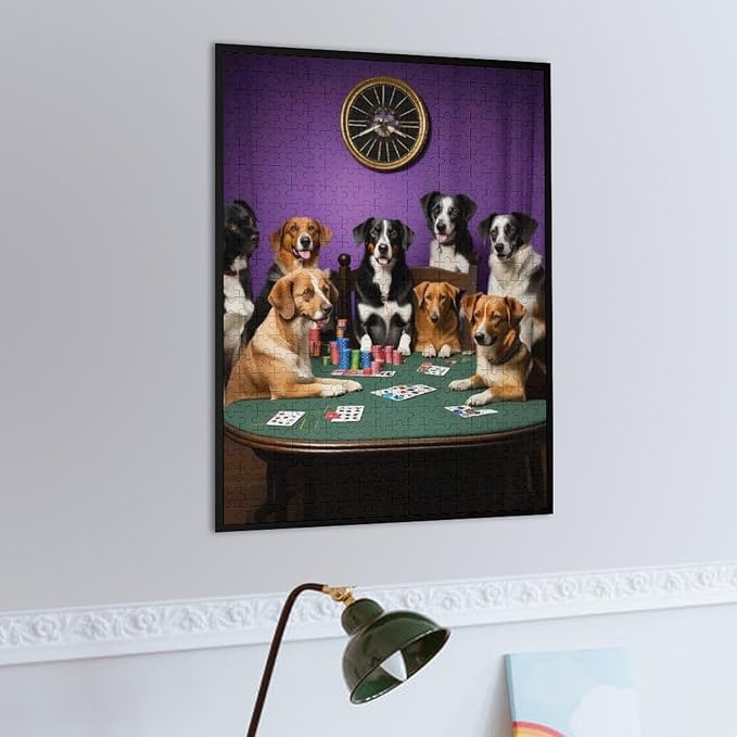 Wooden Puzzle - Dogs Playing Poker Jigsaw Puzzles，Wooden Puzzles for Adults 500 Pieces Challenge Puzzles，Educational Games，Family Puzzles，Unique Gifts for Wall Art