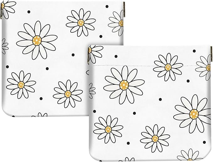 2Pcs PU Leather Small Squeeze Coin Purse Pouch Mini coin Bag Unique And Cute Wallet Cosmetic Bags Change Bag For Women Girls Men （Black Flower