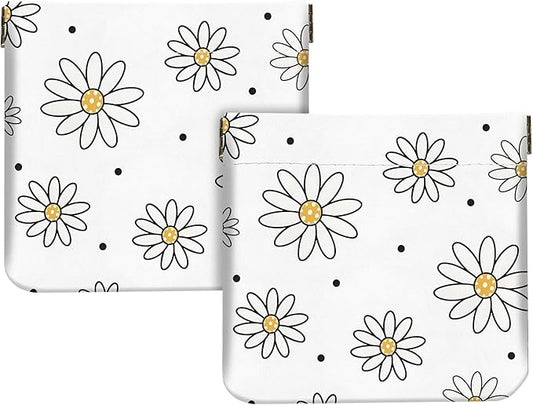 2Pcs PU Leather Small Squeeze Coin Purse Pouch Mini coin Bag Unique And Cute Wallet Cosmetic Bags Change Bag For Women Girls Men （Black Flower