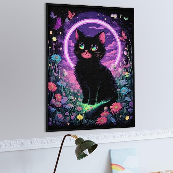 Jigsaw Puzzles for Adults 1000 Piece - Black Cat Under The Moon Themed Wooden Puzzles，Educational Games，Family Puzzles，Unique Gifts for Wall Art ，Funny Puzzles，Stress Relief Games，Puzzle Games