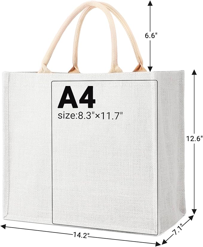 Segarty Tote Bags, 6 Pack Medium White Burlap Jute Reusable Gift Favors Bag Blank Tote with Handles Bulk for Bridesmaid Wedding, Women Market Grocery Shopping, Bachelorette Party, Beach Trip, DIY