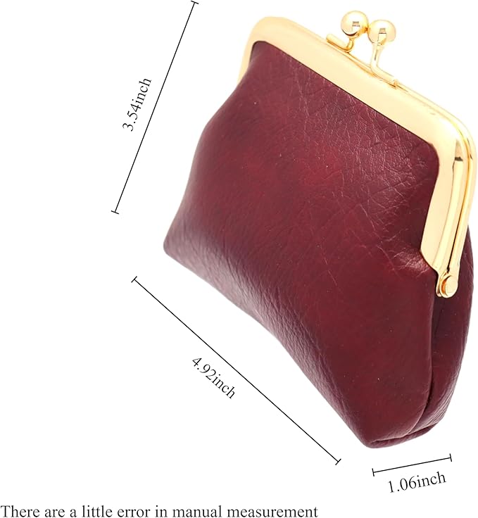 Coin Purse Vintage Bag Lock Wallet Buckle Kiss Lock change purse change holder wallet coin Leather coin wallet(B scarlet)