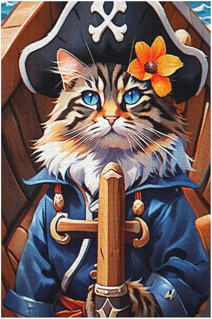 Wooden Puzzle - Classic Pirate Cat Leader Jigsaw Puzzles，Wooden Puzzles for Adults 1000 Pieces Challenge Puzzles，Educational Games，Family Puzzles，Unique Gifts for Wall Art