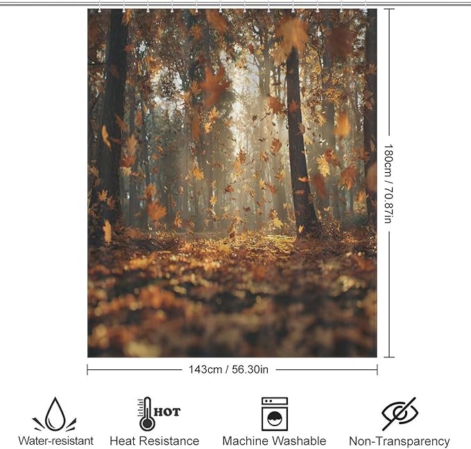 Fall Tree Shower Curtain Autumn Maple Tree Yellow Orange Leaves Brown Branch Waterproof Washable Fabric Bathroom Shower Curtains for Bathroom Decorations Home Indoor Decor 56x72Inch