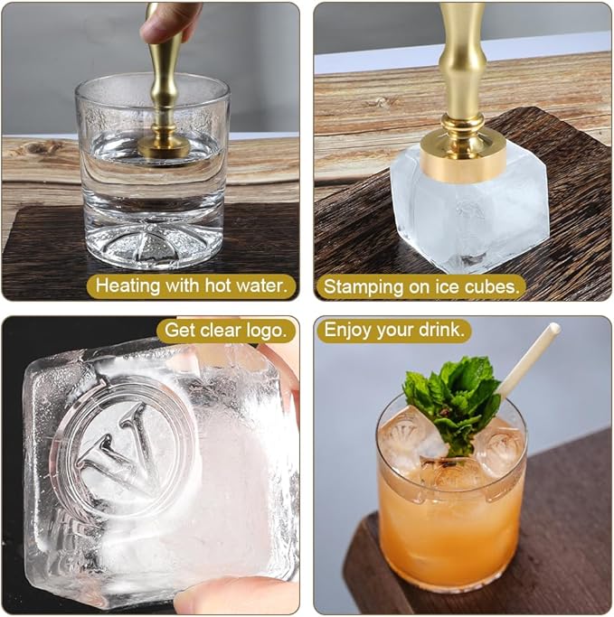 Ice Cube Stamp for Cocktails Ice Stamp Brass Head with Handle, Ice Branding Stamp for Ice Cubes Cocktail Whiskey Drinks Party Wedding Making DIY Crafting (Letter V)
