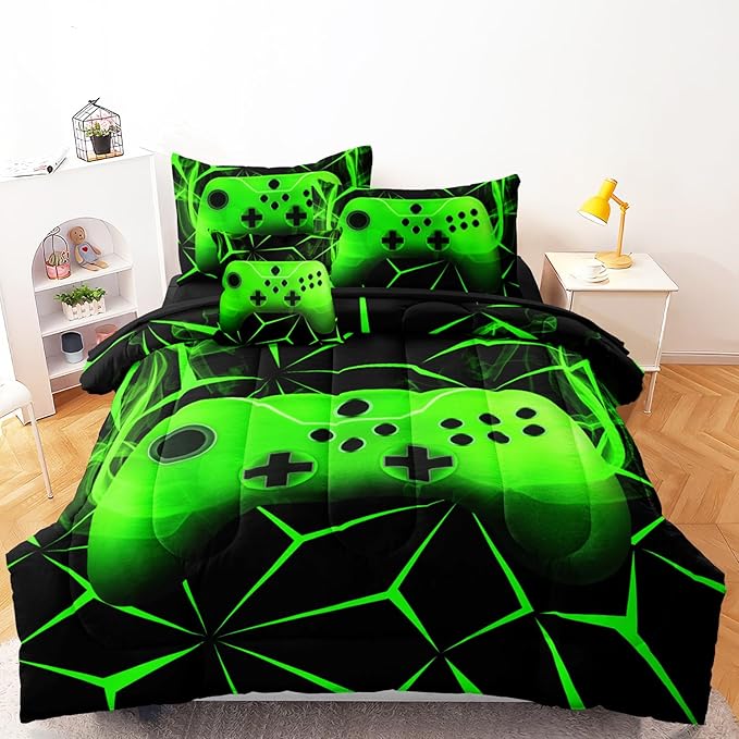 Full Gamer Bedding Sets for Boys Teen, 4 Pcs Full Size Gaming Comforter Set for Boys Full Szie Bedding Set