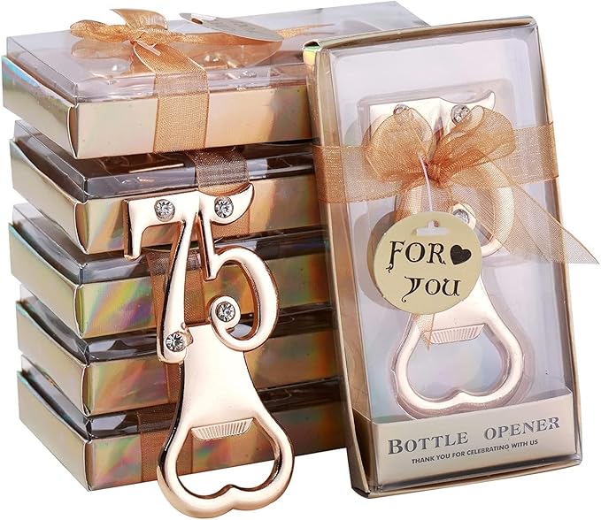 16PCS 75 Bottle Openers 1950 Birthday Party Favors for Guests Gifts Women,75th Birthday Party Favors,75th Wedding Anniversary Golden Wedding Bridal Shower Souvenirs Bottle Opener (16,Gold 75)