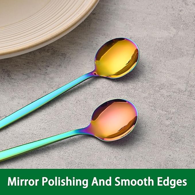 5.1 Inch Coffee & Tea Spoons Set,6 Pieces Rainbow Stainless Steel Espresso Spoon,Cute Small Spoons For Dessert Coffee