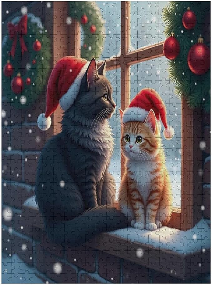 Jigsaw Puzzles for Adults 500 Piece - Christmas Black Cat Wooden Puzzles, Challenge Puzzles Puzzle Games, Stress Relief Games, Funny Puzzles