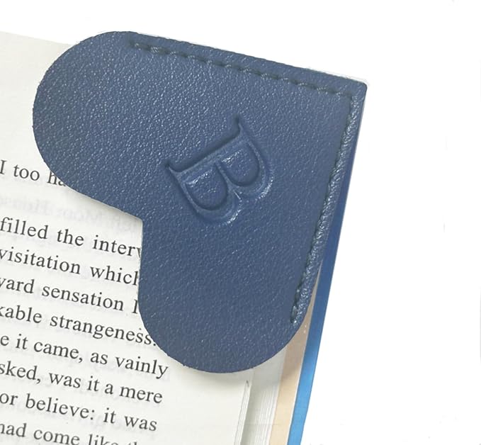 MOTEERLLU Personalized Leather Heart Bookmark with Initials, Cute Custom Corner Bookmarks for Reading Women, Men, Kids, Teachers, Book Lovers Gifts(Blue B)