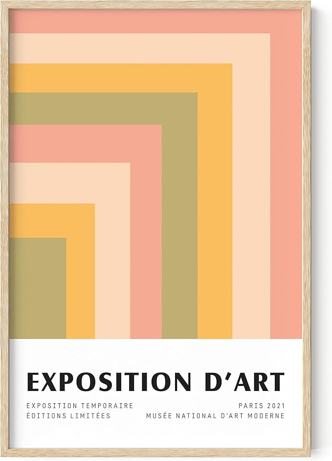 HAUS AND HUES Danish Pastel Posters, Trendy Aesthetic Wall Art, Abstract Geometric Print, Exhibition Poster (Beige Frame, 24x36)