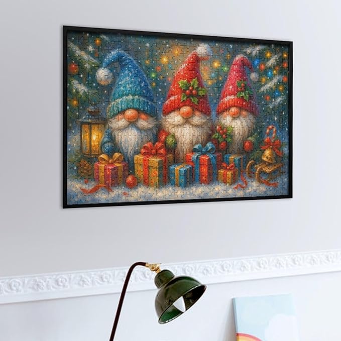 The Joyful Christmas Gnome 1000-Piece Wooden Jigsaw Puzzle, Christmas Cheer Puzzle, Holiday Entertainment, Relaxing Indoor Activity, Family Game Night, Stress-Relief Fun