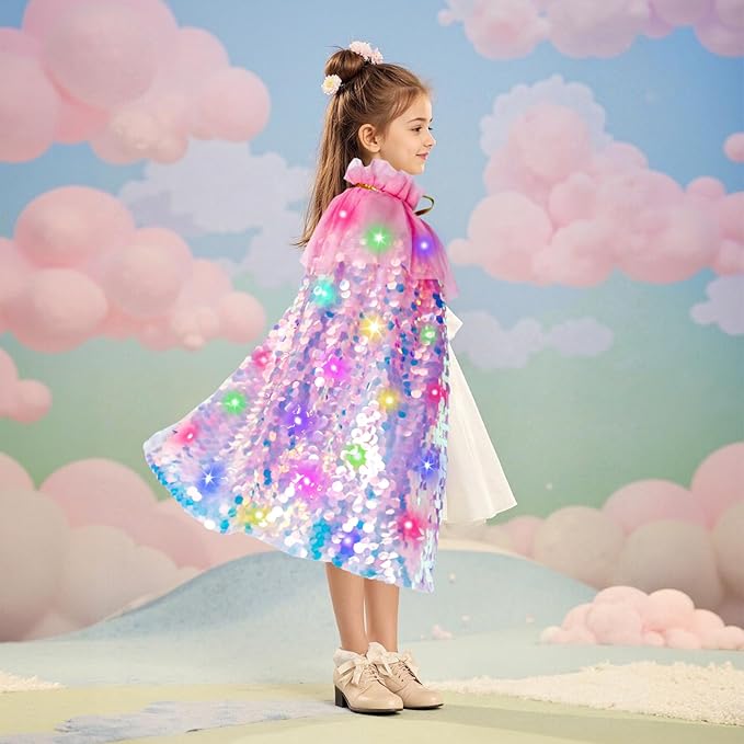 Meland Princess Dress Up for Girls 3-8, 11Pcs Mermaid Cape with Crown, Dress Up Clothes Birthday Gift Toys for Girls Toddlers