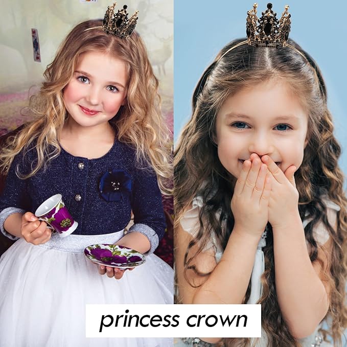 VELSCRUN Black Crystal Tiara Headband, Crowns for Women, Princess Girls Tiaras, Royal Queen Crown Princess Quinceanera Headpieces for Birthday Prom Bride Wedding Pageant Party Hair Band