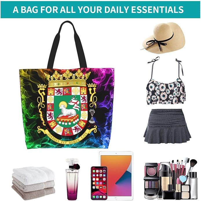 Porto Rico National Emblem Large Reusable Eco-friendly Shopping Bags Portable Storage Handbag