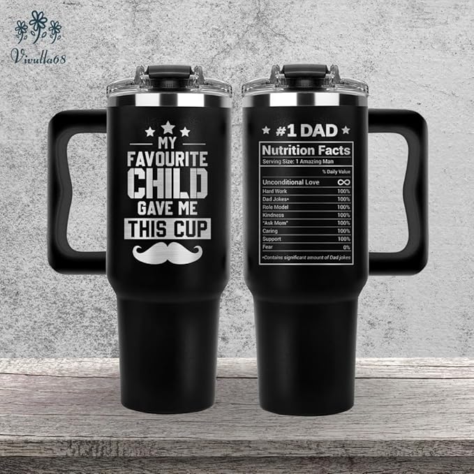 Vivulla68 Christmas Gifts For Dad - My Favorite Child Gave Me This Cup Tumbler 40Oz, Birthday Present for Dad, Father, Papa, Daddy, Father Day Gifts From Daughter, Son, Kids, Cool Coffee Mug Ideas