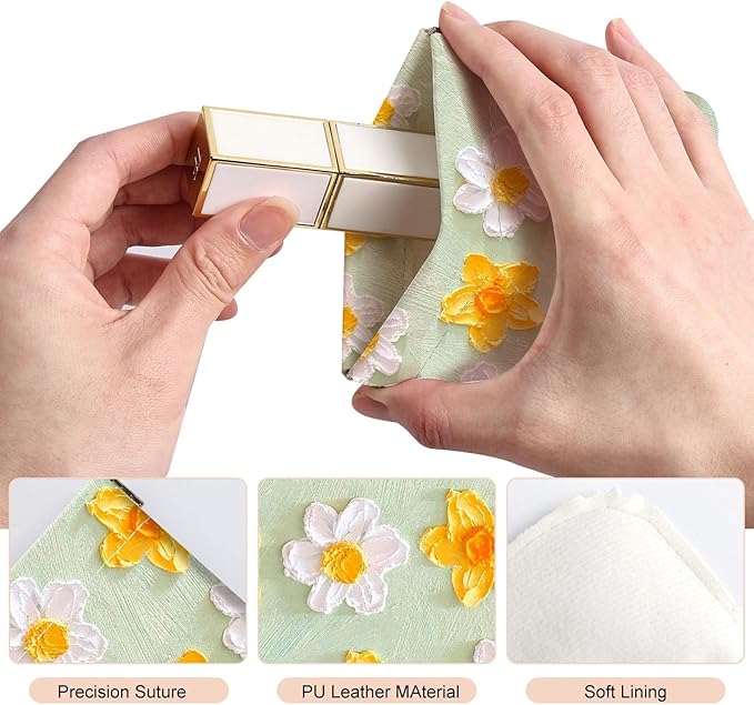 2Pcs PU Leather Small Squeeze Coin Purse Pouch Mini coin Bag Unique And Cute Wallet Cosmetic Bags Change Bag For Women Girls Men （Pink and Yellow Flowers L
