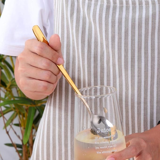 Buyer Star Long Handle Iced Tea Spoons, 8 inch 18/10 Heavy Duty Coffee Spoon Sets for Mixing, Cocktail Stirring, Tea, Coffee, Milkshake, Cold Drink (Gradient Gold)